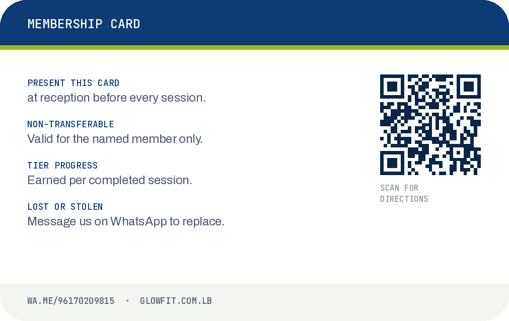 Glow-Fit membership card, back