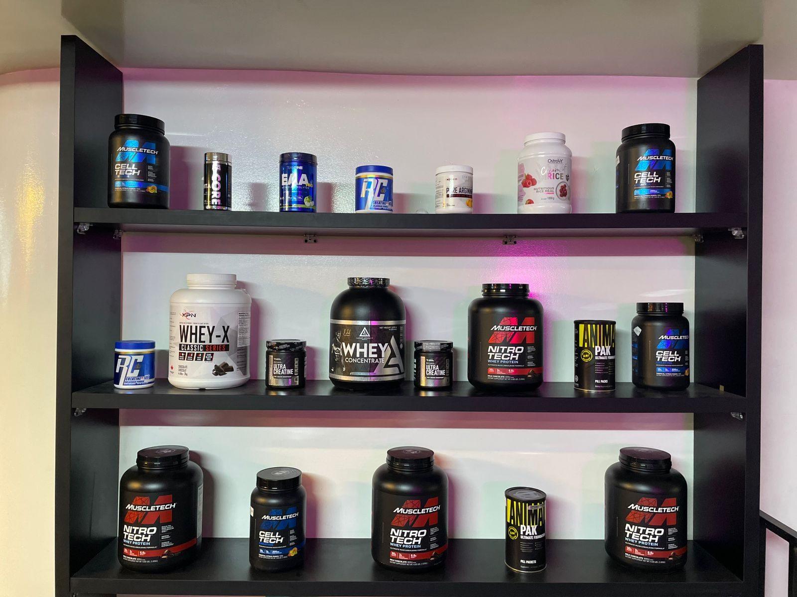 The Glow-Fit supplement shelf at reception